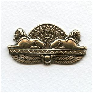 Double Egyptian Sphinx Oxidized Brass Stamping (1)