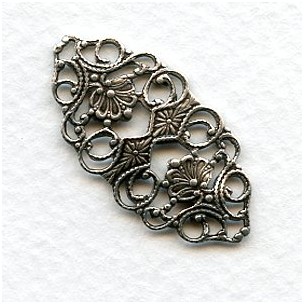 Ornate Flat Filigree Connector 32mm Oxidized Silver (6)