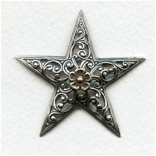 Filigree Floral Star 45mm Stamping Oxidized Silver (1)
