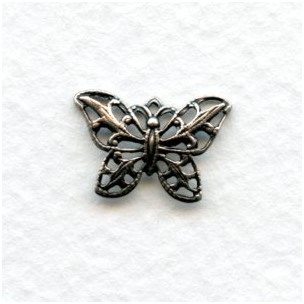 Filigree 15mm Butterfly Pendants Oxidized Silver (6)