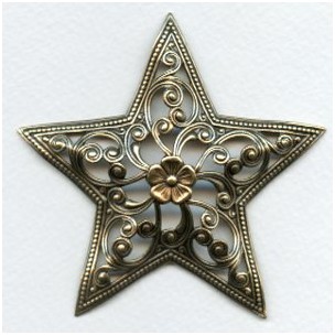 Filigree Floral Star 79mm Stamping Oxidized Brass (1)