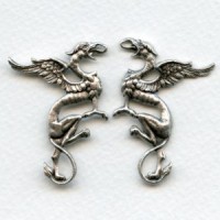 Medieval Style Griffin Stampings Oxidized Silver (1 set)