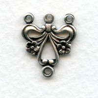 Floral Connectors with Three Loops Oxidized Silver (6)
