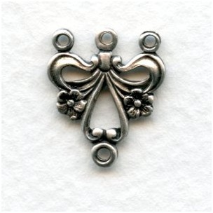 Floral Connectors with Three Loops Oxidized Silver (6)