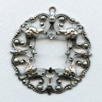 Ornately Detailed Filigree Pendant Frame Oxidized Silver (1)