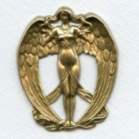 Grand Art Nouveau Goddess Oxidized Brass 62mm (1)