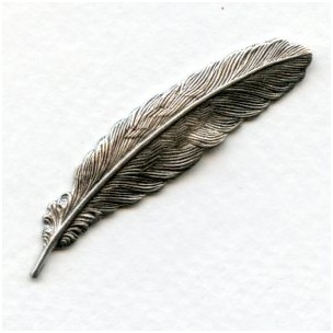 Small Feather Stampings Oxidized Silver 53mm (3)