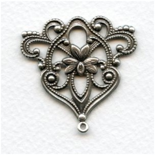 Floral Triangle with Loop Oxidized Silver 40mm (1)