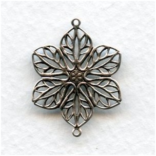 Filigree Flower Connectors Oxidized Silver (6)