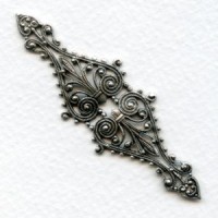 Filigree 68mm Long Narrow Bar Oxidized Silver (1)