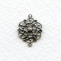 Flat Filigree Circles Connectors Oxidized Silver (6)