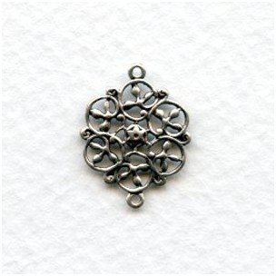 Flat Filigree Circles Connectors Oxidized Silver (6)
