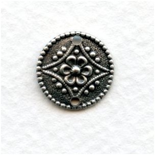 Floral Discs with Two Holes Oxidized Silver (6)