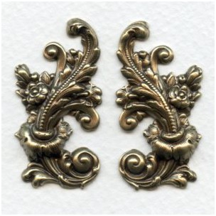 Rococo Right and Left Flourishes Oxidized Brass 