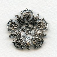 Flowers and Filigree Round Connector Oxidized Silver (3)