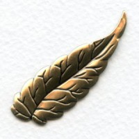 Long Slender Leaf Stamping Oxidized Brass 51mm (6)