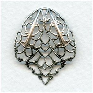 Ornate Filigree Connector Fans 27mm Oxidized Silver (4)