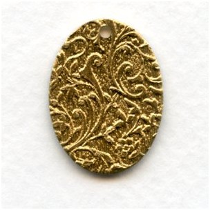 Floral Patterned Oval Drops Raw Brass 27mm (6)