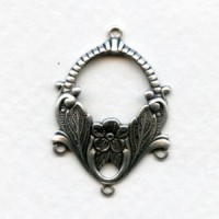 Ornate Floral 3 Strand Connectors Oxidized Silver (6)