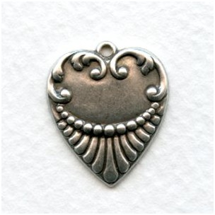 Heart Pendant Charms Oxidized Silver 21.5mm (6)