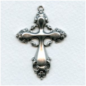 Ornate 47mm Cross Pendant Oxidized Silver (1)