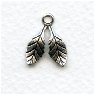 Small Double Leaves with a Loop Oxidized Silver 17mm (12)