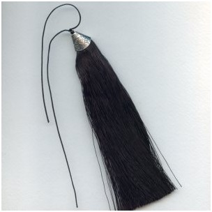 Tassel Silver Topped Black With Black Bead 7"