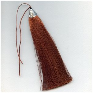 ^Tassel Silver Topped Brown With Black Bead 7"