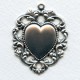 Floral Edged Heart Pendant Oxidized Silver (1)