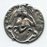 Art Nouveau Lady in a Garden Oxidized Silver Stamping (1)