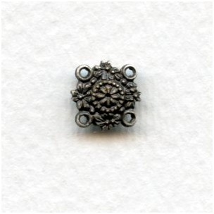 Tiny Floral Four Loop Connectors Oxidized Silver 9mm (6)