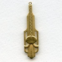Dramatic Art Deco Raw Brass Pendant Drops (2)
