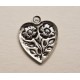 Heart and Flowers 16mm Charm Oxidized Silver (12)