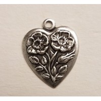 Heart and Flowers 16mm Charm Oxidized Silver (12)