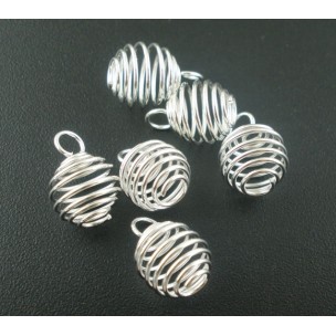 Bright Silver Plated Spiral Bead Cages Pendants 12x9mm (4)