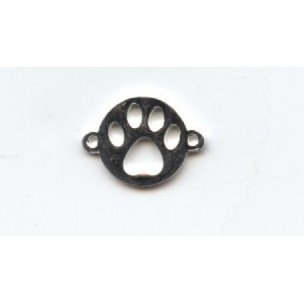 Dog Paw Print 12mm Connectors Bright Silver (6)