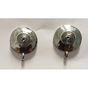 Hammered Spiral Antique Pewter Earring Tops (2)