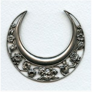 Large Art Nouveau Moon Stamping 62mm Oxidized Silver (1)