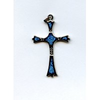 Ornate 50mm Cross Pendant in Silver finish with Imitation turquoise (1)