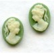 Cameos Girl in a Ponytail Ivory on Green 8x6mm