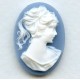 Cameos Girl in a Ponytail White on Blue 25x18mm (3)