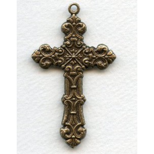 Cross Pendant Oxidized Brass 60mm (1)