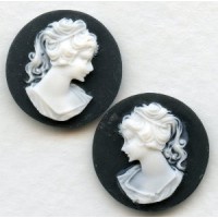 Cameos Girl in a Ponytail White on Black 18mm