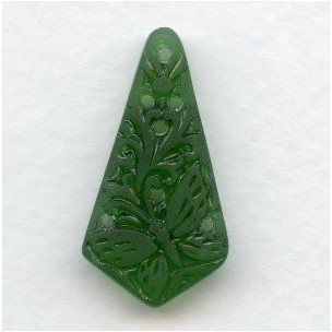 Engraved Green Glass Butterfly Pear Shape Pendant