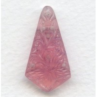 Pink Opal Engraved Glass Butterfly Pendant Pear Shaped
