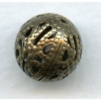 Dramatic Filigree Beads 12mm Round Oxidized Brass (12)