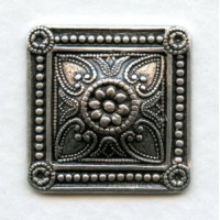 Ornate Square Ornament Oxidized Silver 19mm