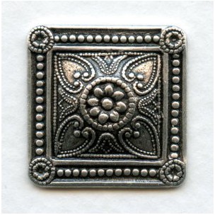 Ornate Square Ornament Oxidized Silver 19mm