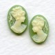 Girl in Ponytail Cameo Ivory on Green 14x10mm (3 sets)