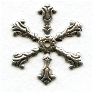 Ornate Prongs Oxidized Silver Stamping 34mm